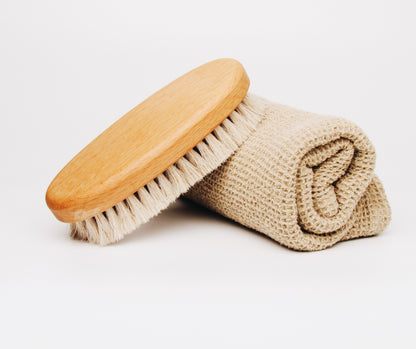 Trockenbürste Buche - Natur Körperbürste für sanfte Trockenmassage mit Ziegenhaar