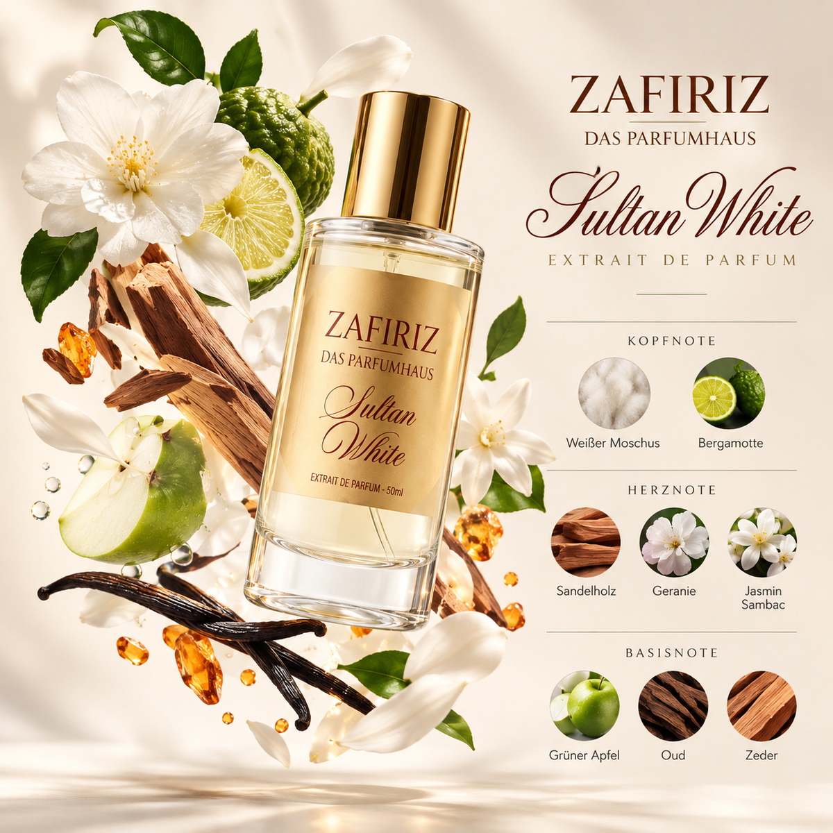 ZAFIRIZ Sultan White – Extrait de Parfum 50 ml