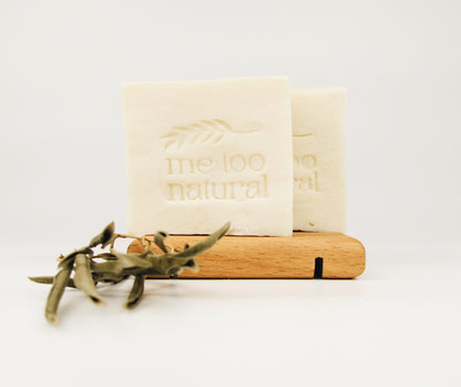 Naturseife Olivenöl 2er Set mit Holz Seifenablage - feste Seife ohne Duftstoffe für Hände & Körper